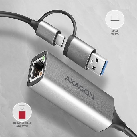 Karta sieciowa AXAGON ADE-TXCA Gigabit Ethernet, USB-C + USB-A - Titanium Grey Karta sieciowa AXAGON ADE-TXCA Gigabit Ethernet, USB-C + USB-A - Titanium Grey