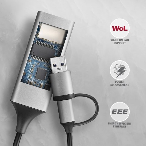Karta sieciowa AXAGON ADE-TXCA Gigabit Ethernet, USB-C + USB-A - Titanium Grey Karta sieciowa AXAGON ADE-TXCA Gigabit Ethernet, USB-C + USB-A - Titanium Grey