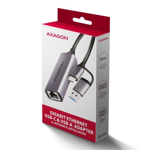 Karta sieciowa AXAGON ADE-TXCA Gigabit Ethernet, USB-C + USB-A - Titanium Grey Karta sieciowa AXAGON ADE-TXCA Gigabit Ethernet, USB-C + USB-A - Titanium Grey