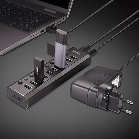 Lindy 43370 huby i koncentratory USB 3.2 Gen 1 (3.1 Gen 1) Type-B 5000 Mbit/s Czarny Lindy 43370 huby i koncentratory USB 3.2 Gen 1 (3.1 Gen 1) Type-B 5000 Mbit/s Czarny