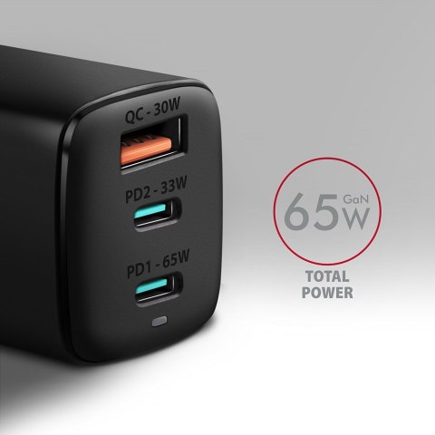 AXAGON ACU-DPQ65 Ładowarka sieciowa, GaN 65W, 3x port (USB-A + dual USB-C), PD3.0/QC4+/PPS/Apple AXAGON ACU-DPQ65 Ładowarka sieciowa, GaN 65W, 3x port (USB-A + dual USB-C), PD3.0/QC4+/PPS/Apple
