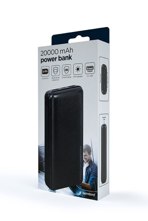 GEMBIRD POWERBANK 20000 MAH 2X USB, CZARNY GEMBIRD POWERBANK 20000 MAH 2X USB, CZARNY