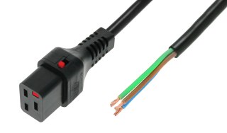 Kabel zasilający OPEN/IEC C19 prosty Ż 5m czarny z blokadą IEC LOCK