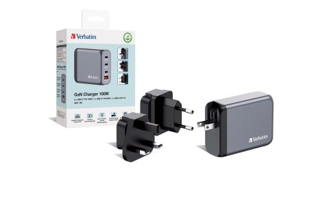 Ładowarka sieciowa Verbatim GaN GNC-100 4-PORT 100W/USB A/C (EU/UK/US) Ładowarka sieciowa Verbatim GaN GNC-100 4-PORT 100W/USB A/C (EU/UK/US)