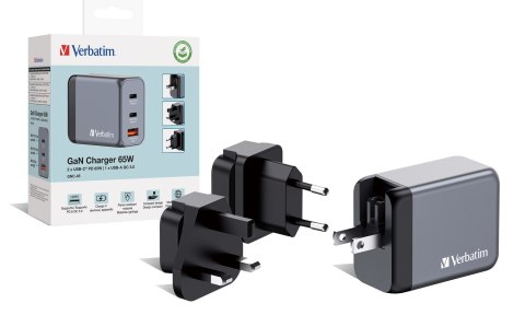 Ładowarka sieciowa Verbatim GaN GNC-65 2xUSB-C Uniwersalna Ładowarka sieciowa Verbatim GaN GNC-65 2xUSB-C Uniwersalna