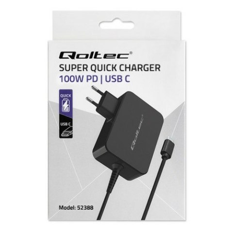 QOLTEC ŁADOWARKA GAN POWER PRO | 1XUSB-C | 100W | 5-20V | 3-5A | CZARNA QOLTEC ŁADOWARKA GAN POWER PRO | 1XUSB-C | 100W | 5-20V | 3-5A | CZARNA