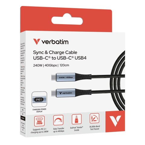 Verbatim 31849 kabel USB USB4 Gen 2x2 1,2 m USB C Czarny Verbatim 31849 kabel USB USB4 Gen 2x2 1,2 m USB C Czarny