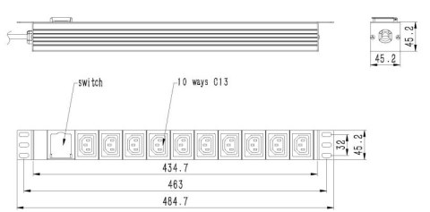 Gembird Listwa zasilająca rack (PDU), 10 gniazd C13, 1U, 16A, wtyk C19 2m Gembird Listwa zasilająca rack (PDU), 10 gniazd C13, 1U, 16A, wtyk C19 2m