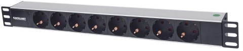 Rozdzielacz zasilania PDU 8 x gniazdo sieciowe 1U Aluminium, Czarny