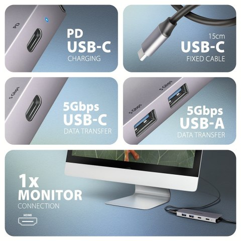 Axagon HMC-5H60 stacja dokująca Przewodowa USB 3.2 Gen 1 (3.1 Gen 1) Type-C Szary Axagon HMC-5H60 stacja dokująca Przewodowa USB 3.2 Gen 1 (3.1 Gen 1) Type-C Szary