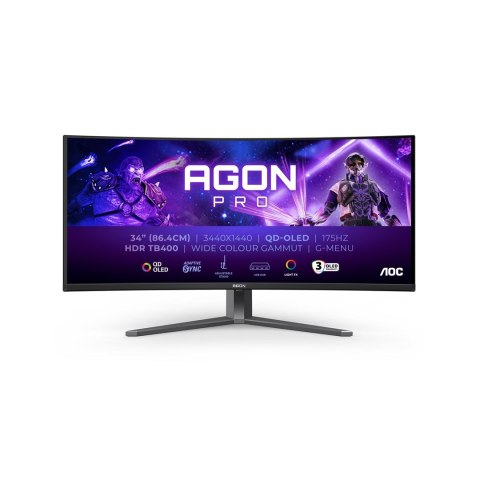 AOC AGON PRO AG346UCD monitor komputerowy 86,4 cm (34") 3440 x 1440 px Wide Quad HD QD-OLED Czarny, Szary AOC AGON PRO AG346UCD monitor komputerowy 86,4 cm (34") 3440 x 1440 px Wide Quad HD QD-OLED Czarny, Szary