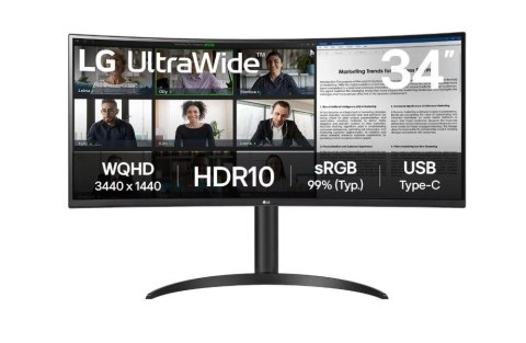 LG 34WR55QK-B monitor komputerowy 86,4 cm (34") 3440 x 1440 px Wide Quad HD Czarny LG 34WR55QK-B monitor komputerowy 86,4 cm (34") 3440 x 1440 px Wide Quad HD Czarny