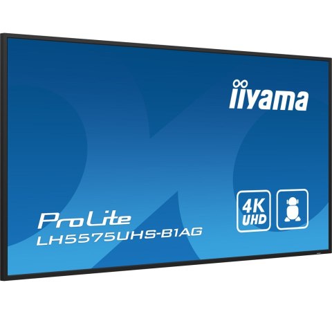 Iiyama LH5575UHS-B1AG signage display Płaski panel Digital Signage 138,7 cm (54.6") LCD Wi-Fi 500 cd/m2 4K Ultra HD Czarny Proce Iiyama LH5575UHS-B1AG signage display Płaski panel Digital Signage 138,7 cm (54.6") LCD Wi-Fi 500 cd/m2 4K Ultra HD Czarny Proce