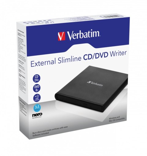 Verbatim External Slimline CD/DVD Writer dysk optyczny DVD±RW Czarny Verbatim External Slimline CD/DVD Writer dysk optyczny DVD±RW Czarny