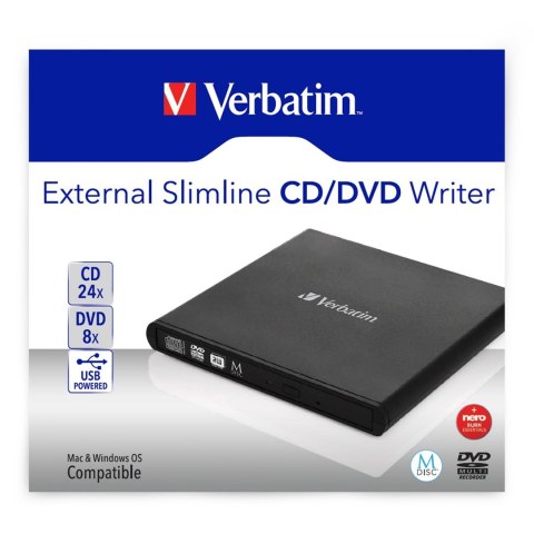 Verbatim Slimline CD/DVD dysk optyczny DVD-RW Czarny Verbatim Slimline CD/DVD dysk optyczny DVD-RW Czarny