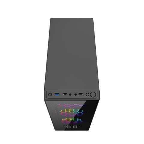GEMBIRD OBUDOWA FORNAX 500 MIDI-TOWER (2X USB 3.1, 1X USB 2.0, HD AUDIO, SZKLANY PANEL BOCZNY, PODŚWIETLENIE ARGB) CZARNA
