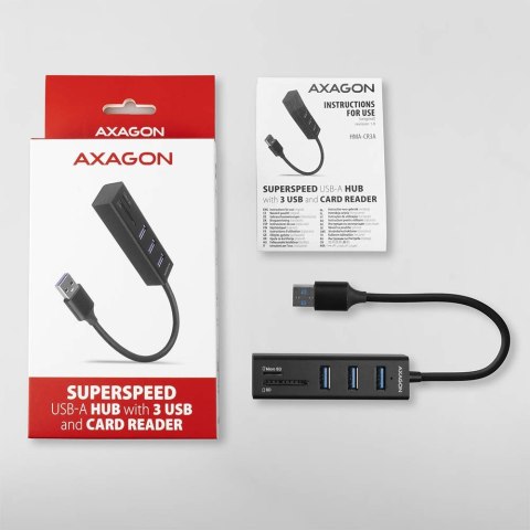 AXAGON HMA-CR3A Koncentrator wieloportowy, USB 3.0 Type-A, 3x USB-A, SD, microSD AXAGON HMA-CR3A Koncentrator wieloportowy, USB 3.0 Type-A, 3x USB-A, SD, microSD