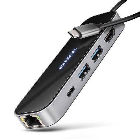 AXAGON HMC-6GLN Hub USB, 2x USB-A, 1x USB-C, 1x HDMI 2.0, 1x RJ45, 100 W PD - srebrny AXAGON HMC-6GLN Hub USB, 2x USB-A, 1x USB-C, 1x HDMI 2.0, 1x RJ45, 100 W PD - srebrny