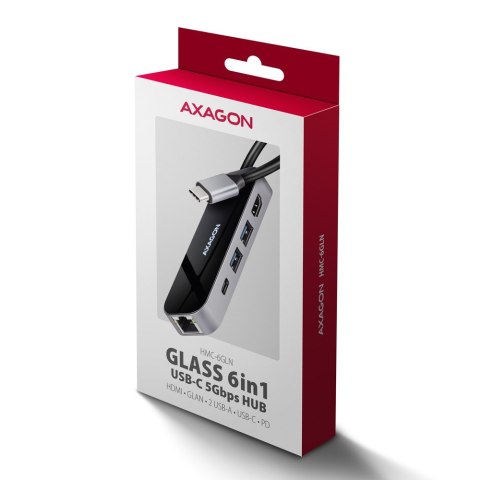 AXAGON HMC-6GLN Hub USB, 2x USB-A, 1x USB-C, 1x HDMI 2.0, 1x RJ45, 100 W PD - srebrny AXAGON HMC-6GLN Hub USB, 2x USB-A, 1x USB-C, 1x HDMI 2.0, 1x RJ45, 100 W PD - srebrny