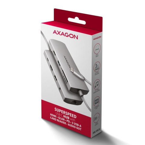 AXAGON HMC-8HLSA Wieloportowy koncentrator USB-C 3.2 Gen 1, 3x USB-A + 4K/60Hz HDMI + SD/microSD, Gigabit LAN, Audio, PD 100W - AXAGON HMC-8HLSA Wieloportowy koncentrator USB-C 3.2 Gen 1, 3x USB-A + 4K/60Hz HDMI + SD/microSD, Gigabit LAN, Audio, PD 100W -