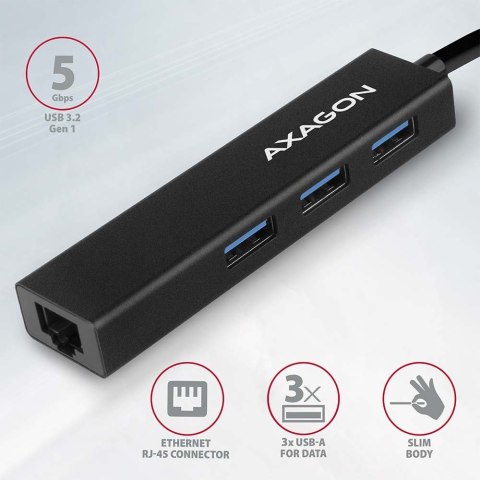 Axagon HMA-GL3A Multiport-Hub USB 3.0 Typ A Gbit-LAN 3x USB-A microSD Przewodowa USB 3.2 Gen 1 (3.1 Gen 1) Type-A Czarny Axagon HMA-GL3A Multiport-Hub USB 3.0 Typ A Gbit-LAN 3x USB-A microSD Przewodowa USB 3.2 Gen 1 (3.1 Gen 1) Type-A Czarny