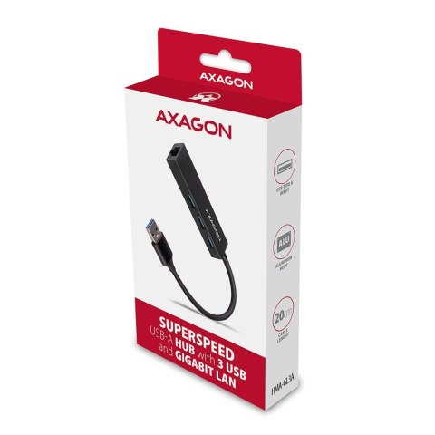 Axagon HMA-GL3A Multiport-Hub USB 3.0 Typ A Gbit-LAN 3x USB-A microSD Przewodowa USB 3.2 Gen 1 (3.1 Gen 1) Type-A Czarny Axagon HMA-GL3A Multiport-Hub USB 3.0 Typ A Gbit-LAN 3x USB-A microSD Przewodowa USB 3.2 Gen 1 (3.1 Gen 1) Type-A Czarny