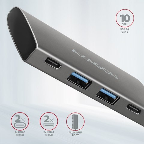Axagon HMC-4G2 huby i koncentratory USB 3.2 Gen 2 (3.1 Gen 2) Type-C 10000 Mbit/s Szary Axagon HMC-4G2 huby i koncentratory USB 3.2 Gen 2 (3.1 Gen 2) Type-C 10000 Mbit/s Szary