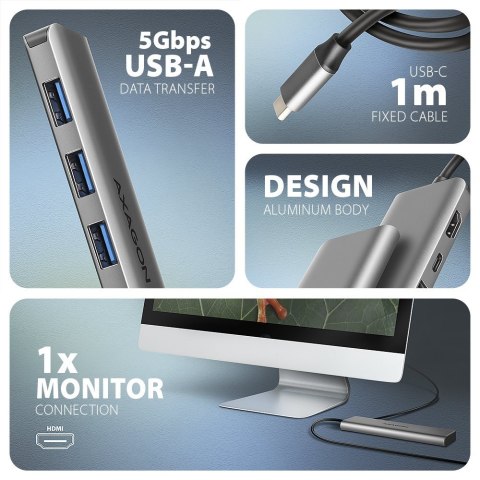 Axagon HMC-5H USB-C 3.2 Gen 1 hub 3x USB-A 4K HDMI PD 100W - Silber Przewodowa USB 3.2 Gen 1 (3.1 Gen 1) Type-C Srebrny Axagon HMC-5H USB-C 3.2 Gen 1 hub 3x USB-A 4K HDMI PD 100W - Silber Przewodowa USB 3.2 Gen 1 (3.1 Gen 1) Type-C Srebrny