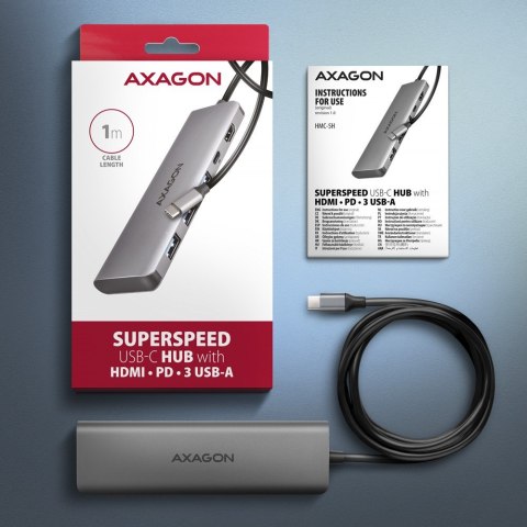 Axagon HMC-5H USB-C 3.2 Gen 1 hub 3x USB-A 4K HDMI PD 100W - Silber Przewodowa USB 3.2 Gen 1 (3.1 Gen 1) Type-C Srebrny Axagon HMC-5H USB-C 3.2 Gen 1 hub 3x USB-A 4K HDMI PD 100W - Silber Przewodowa USB 3.2 Gen 1 (3.1 Gen 1) Type-C Srebrny