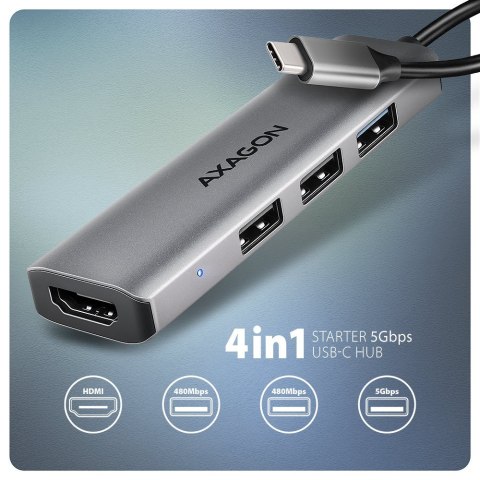 Axagon HMC-H3A stacja dokująca Przewodowa USB 3.2 Gen 1 (3.1 Gen 1) Type-C Srebrny Axagon HMC-H3A stacja dokująca Przewodowa USB 3.2 Gen 1 (3.1 Gen 1) Type-C Srebrny