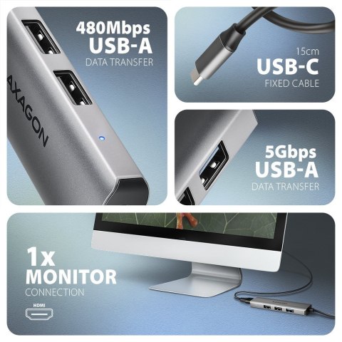 Axagon HMC-H3A stacja dokująca Przewodowa USB 3.2 Gen 1 (3.1 Gen 1) Type-C Srebrny Axagon HMC-H3A stacja dokująca Przewodowa USB 3.2 Gen 1 (3.1 Gen 1) Type-C Srebrny