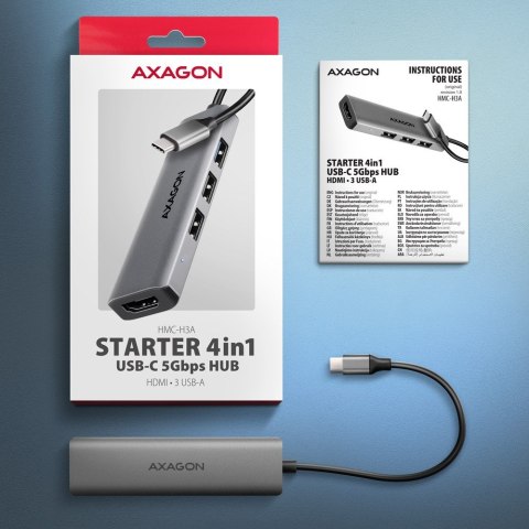 Axagon HMC-H3A stacja dokująca Przewodowa USB 3.2 Gen 1 (3.1 Gen 1) Type-C Srebrny Axagon HMC-H3A stacja dokująca Przewodowa USB 3.2 Gen 1 (3.1 Gen 1) Type-C Srebrny