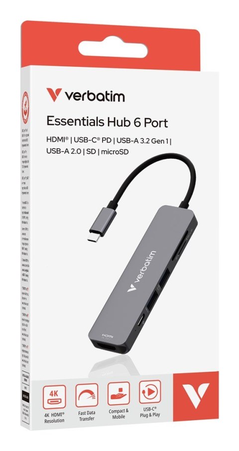 Verbatim 32156 huby i koncentratory USB 3.2 Gen 1 (3.1 Gen 1) Type-C 5000 Mbit/s Szary Verbatim 32156 huby i koncentratory USB 3.2 Gen 1 (3.1 Gen 1) Type-C 5000 Mbit/s Szary