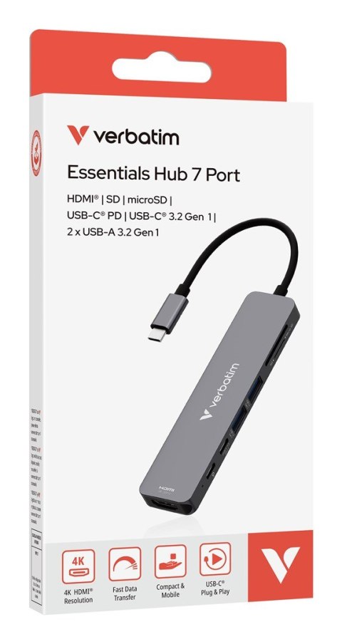 Wieloportowy koncentrator Verbatim USB-C Essentials z 7 portami 32158 Wieloportowy koncentrator Verbatim USB-C Essentials z 7 portami 32158