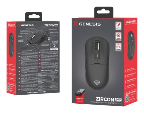 GENESIS Zircon 660 myszka Gaming Po prawej stronie RF Wireless + Bluetooth + USB Type-A Optyczny 12000 DPI GENESIS Zircon 660 myszka Gaming Po prawej stronie RF Wireless + Bluetooth + USB Type-A Optyczny 12000 DPI