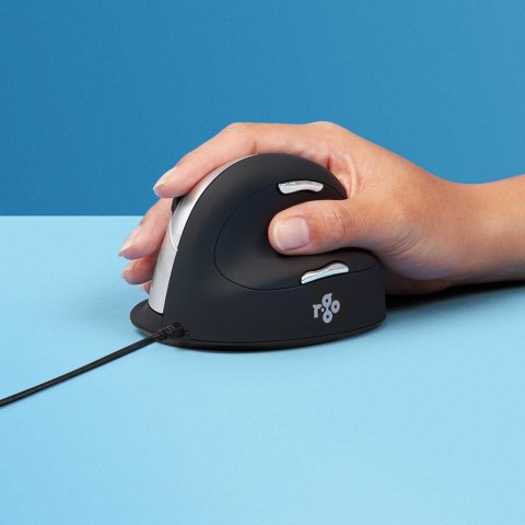 Ergonomiczna mysz dla praworęcznych R-Go Pele HE USB duża czarna/srebrna retail Ergonomiczna mysz dla praworęcznych R-Go Pele HE USB duża czarna/srebrna retail