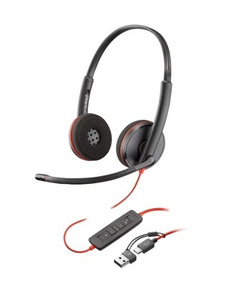 Poly Blackwire 3220 Stereo USB-C Black Headset +USB-C/A Adapter (Bulk)