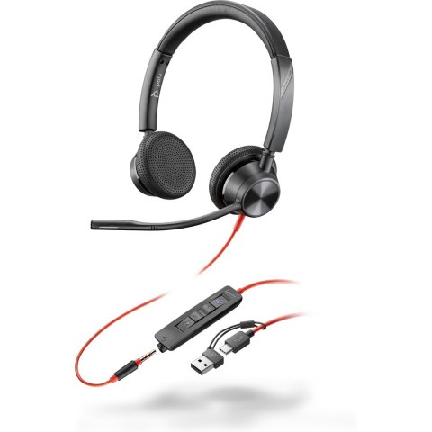Słuchawki przewodowe POLY Blackwire 3325 Stereo Microsoft Teams Certified USB-C Headset 3.5mm Plug USB-C/A Adapter Przewodowa Op Słuchawki przewodowe POLY Blackwire 3325 Stereo Microsoft Teams Certified USB-C Headset 3.5mm Plug USB-C/A Adapter Przewodowa Op