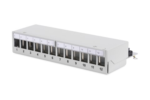 Panel krosowy modularny desktop 12x keystone, ekranowany, szary, prowadnica kabli, pola opisowe Panel krosowy modularny desktop 12x keystone, ekranowany, szary, prowadnica kabli, pola opisowe