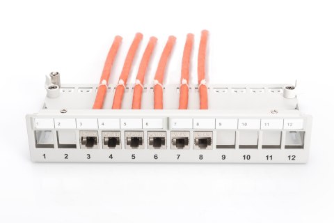 Panel krosowy modularny desktop 12x keystone, ekranowany, szary, prowadnica kabli, pola opisowe Panel krosowy modularny desktop 12x keystone, ekranowany, szary, prowadnica kabli, pola opisowe