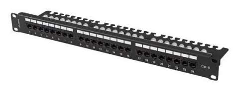 Patch Panel 24 port 1U 19" Kat.6 UTP z organizerem kablowym czarny Lanberg Patch Panel 24 port 1U 19" Kat.6 UTP z organizerem kablowym czarny Lanberg