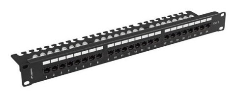 Patch Panel 24 port 1U 19" Kat.6 UTP z organizerem kablowym czarny Lanberg Patch Panel 24 port 1U 19" Kat.6 UTP z organizerem kablowym czarny Lanberg