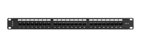 Patch Panel 24 port 1U 19" Kat.6 UTP z organizerem kablowym czarny Lanberg Patch Panel 24 port 1U 19" Kat.6 UTP z organizerem kablowym czarny Lanberg