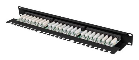 Patch Panel 24 port 1U 19" Kat.6 UTP z organizerem kablowym czarny Lanberg Patch Panel 24 port 1U 19" Kat.6 UTP z organizerem kablowym czarny Lanberg