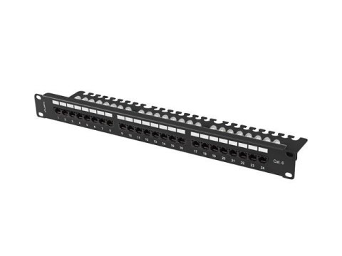 Patch Panel 24 port 1U 19" Kat.6 UTP z organizerem kablowym czarny Lanberg Patch Panel 24 port 1U 19" Kat.6 UTP z organizerem kablowym czarny Lanberg