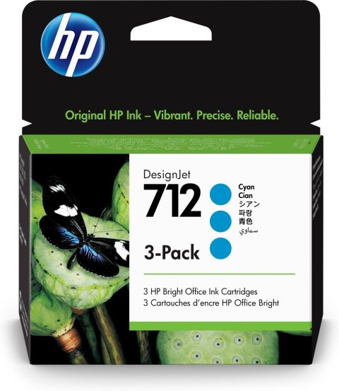 HP Zestaw 3 błękitnych wkładów atramentowych 712 DesignJet 29 ml HP Zestaw 3 błękitnych wkładów atramentowych 712 DesignJet 29 ml