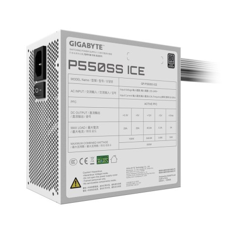 GIGABYTE P550SS ICE moduł zasilaczy 550 W 20+4 pin ATX ATX Biały GIGABYTE P550SS ICE moduł zasilaczy 550 W 20+4 pin ATX ATX Biały
