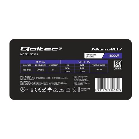 QOLTEC ZASILACZ PCI-E 1800W | 80 PLUS PLATINUM | GAMING MINER QOLTEC ZASILACZ PCI-E 1800W | 80 PLUS PLATINUM | GAMING MINER