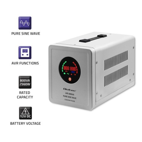 QOLTEC ZASILACZ AWARYJNY PURE SINE WAVE UPS 800VA 560W STAŁA FAZA SZARY QOLTEC ZASILACZ AWARYJNY PURE SINE WAVE UPS 800VA 560W STAŁA FAZA SZARY