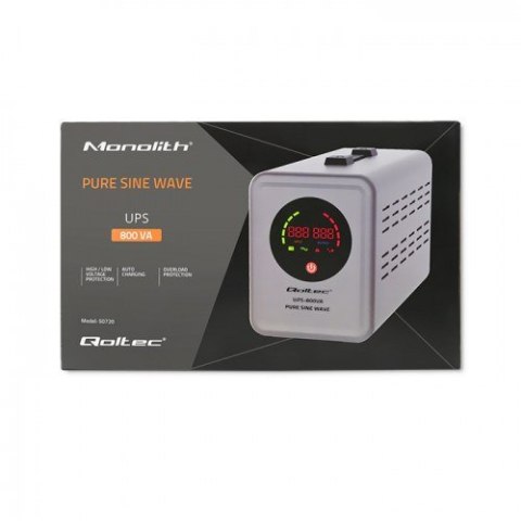 QOLTEC ZASILACZ AWARYJNY PURE SINE WAVE UPS | 800VA | 560W | SZARY QOLTEC ZASILACZ AWARYJNY PURE SINE WAVE UPS | 800VA | 560W | SZARY